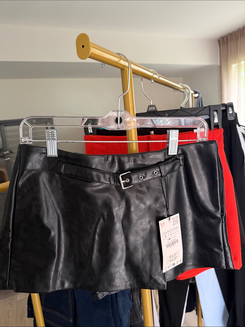 Zara Black Faux Leather Skort with Buckle Detail
